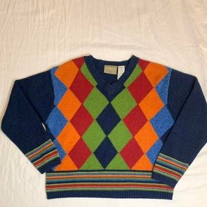 colorful knit argyle sweater